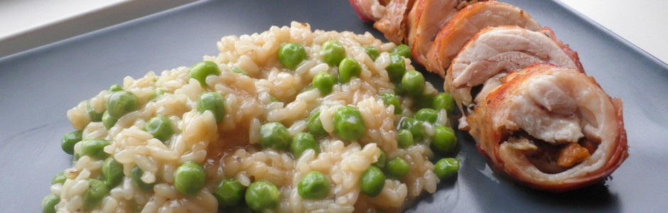 Kylling ballotine / kyllingeruller med ærte-risotto