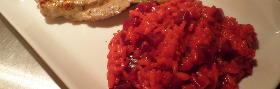 Skinkesnitzel og rødbederisotto - risotto på rødbede