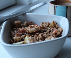 Granola, hjemmelavet morgen-knas, ristede havregryn med æble, kanel og kardemomme