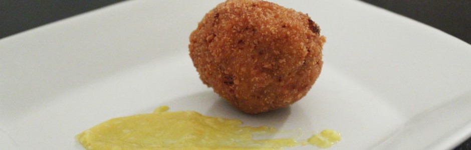 Arancini med and og appelsin-curd. Moderne julemad med and på en ny måde.